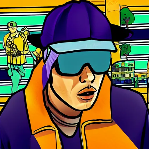 Image similar to gta san andreas illustration style of jamiroquai