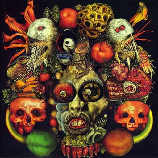 Image similar to punk album cover, psychedelic, giuseppe arcimboldo