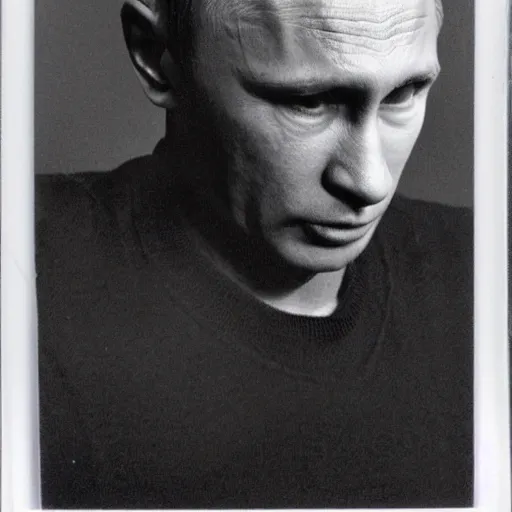 Prompt: Vladimir putin looking at an icbm missile. polaroid. bleak.