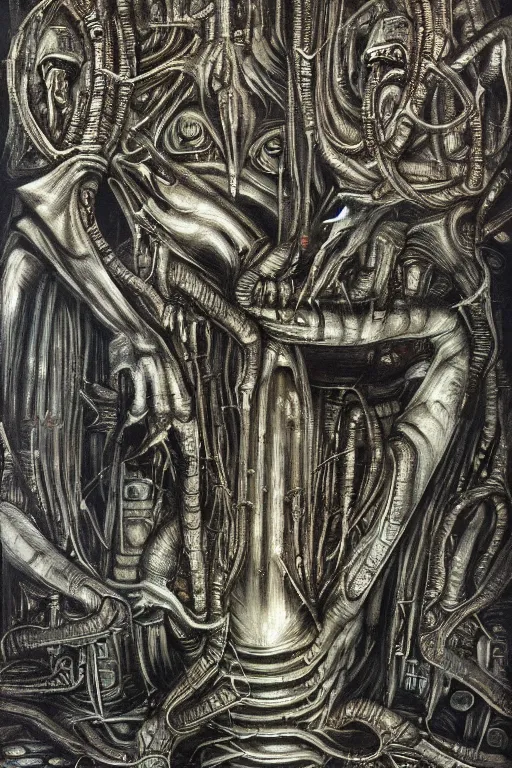 Image similar to chess painted in the syle of giger, giger art, extremely detailed, 4 k