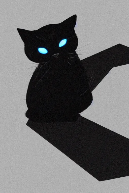 Image similar to black cat with glowing eyes sitting at the bottom of a flight of dimly lit stairs, viewed from above, digital illustration, artstation, artstation hq, hd