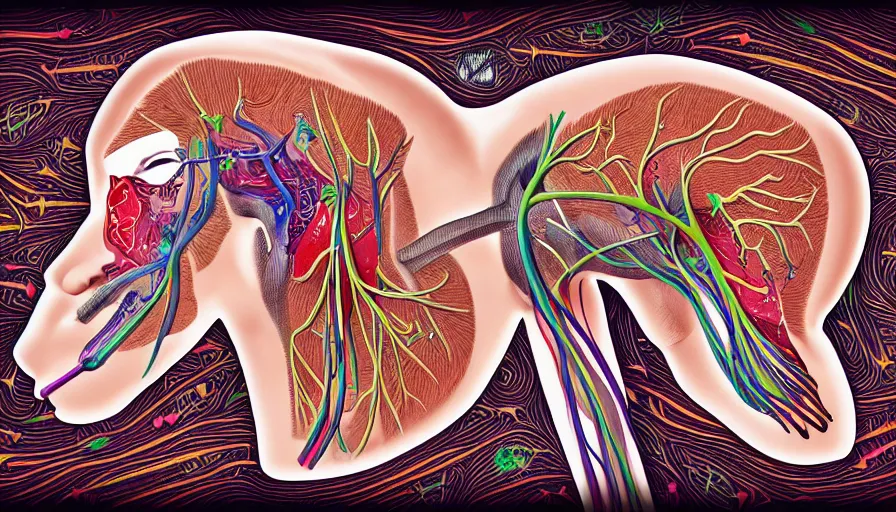 Image similar to psychedelic anatomically accurate labeled medical diagram of centaur, intricate parts, fine details, hyper realistic, elegant minimalism, by seichen, surreal