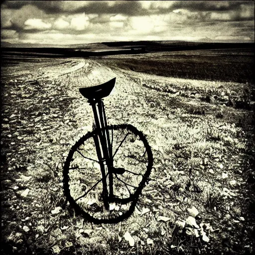 Image similar to Punctured bicycle on a hillside desolate