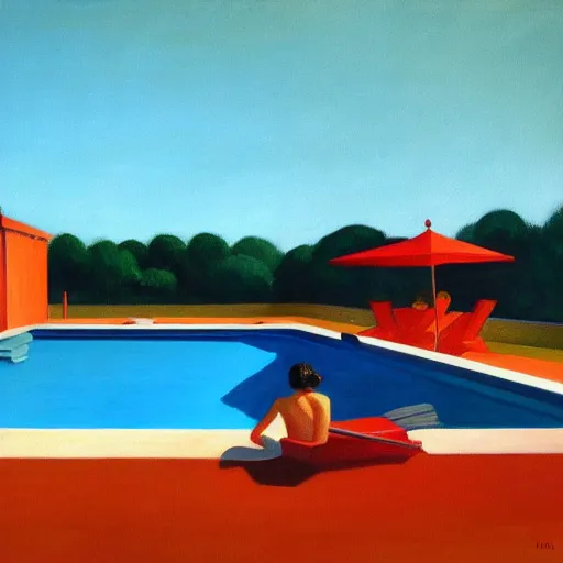 Image similar to a painting of a pool, in the style of Edward Hopper, 4k,