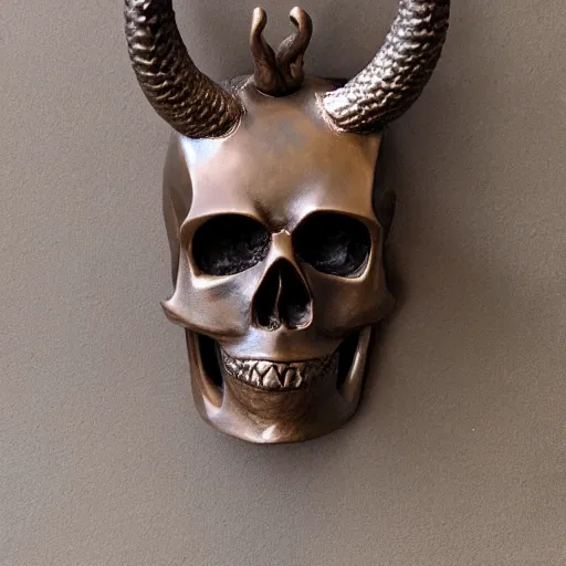Prompt: bronze skull with long horns
