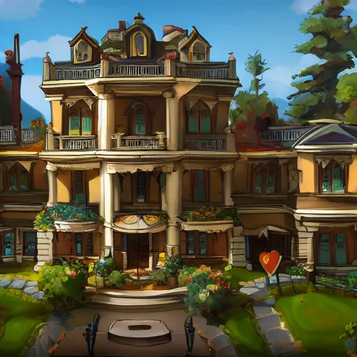 Prompt: a mansion, artwork by overwatch art team