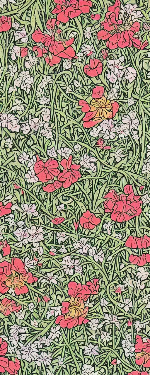 Prompt: spring flowers, happy and beautiful, by jacdraws and william morris