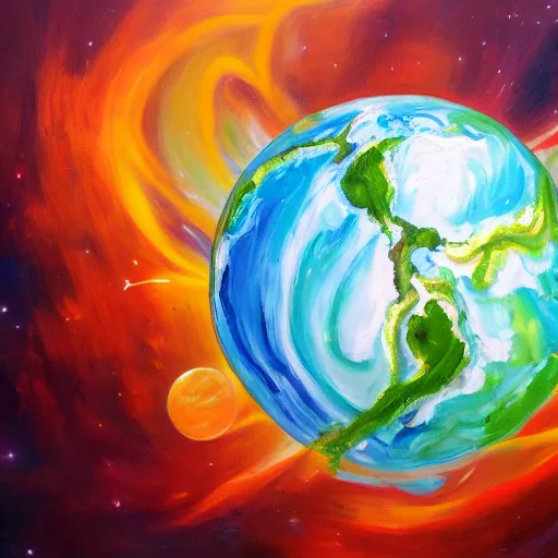Image similar to god chef kiss after creating the earth, oil on canvas, 4 k, trending on artstation