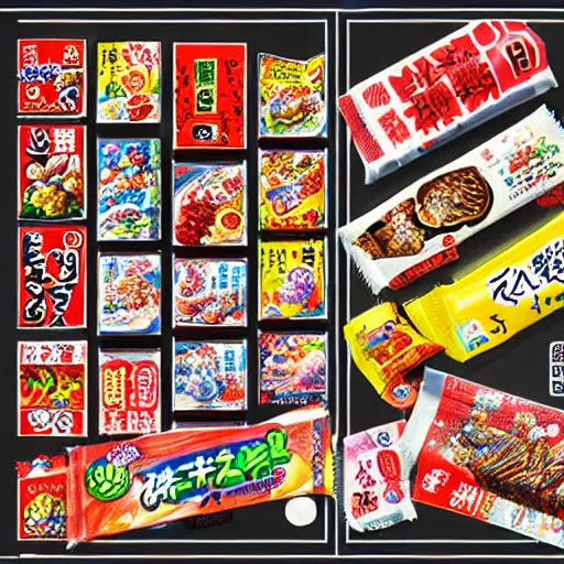 Prompt: 8 k 3 d capture scan of japanese candy package, high textured, conceptual, intricate detailed painting, illustration sharp detail, manga 1 9 9 0