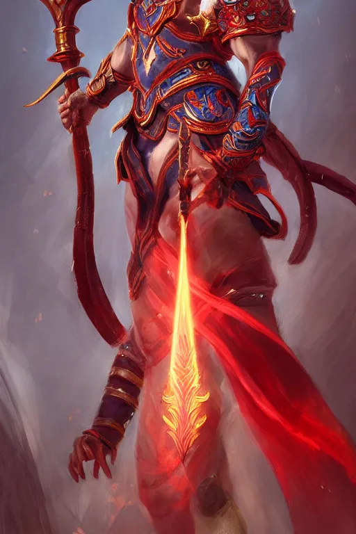 Image similar to a masterpiece portrait of nezha, legendary slim male god holding spear and red armor, bomb, fantasy character portrait, hyper detailed, digital painting, 8 k realistic, trending on artstation, sharp focus, dof, by fenghua zhong, artgerm, ne zha from smite, tsuyoshi nagano, flame everywhere