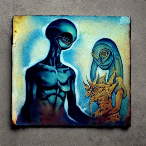 Image similar to alien life, fresco