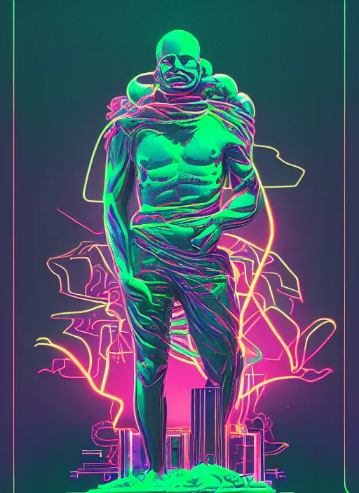 Prompt: statue of dionysus, beeple, dan mumford, vaporwave, retrowave, black background, neon wiring, black, glitch, strong contrast, cuts, pinterest, trending on artstation