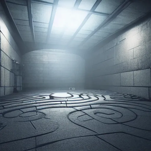 Image similar to underground labyrinth in liminal space, clean, unreal engine, photorealistic