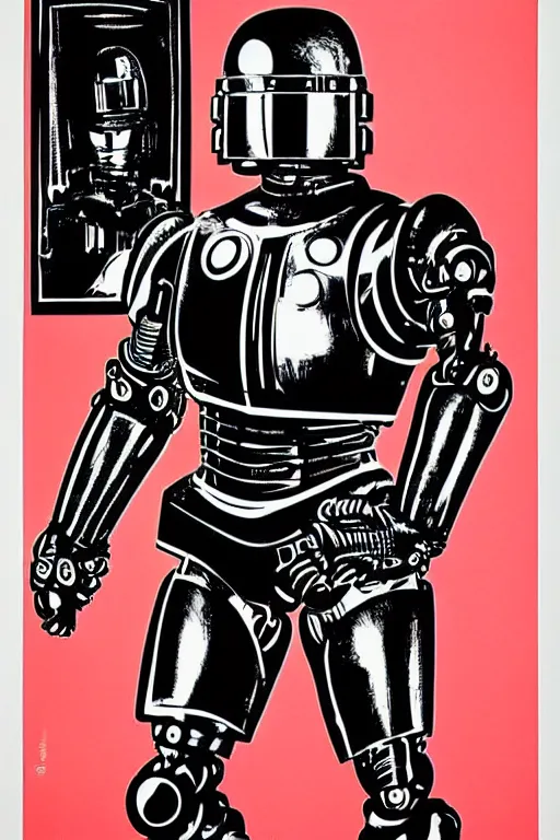 Image similar to RoboCop silkscreen poster by Andy Warhol