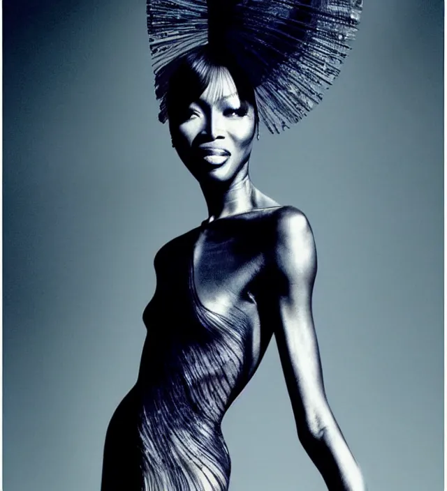 Prompt: la la land unseen film scene starring naomi campbell looking fragile dancing and dressed by an organic looking dress from designer * iris van herpen *, with stylish makeup. intriguing soft back lighting, geisha tattoo, highly detailed, skin grain detail, photography by paolo roversi, nick knight, helmut newton, avedon, araki