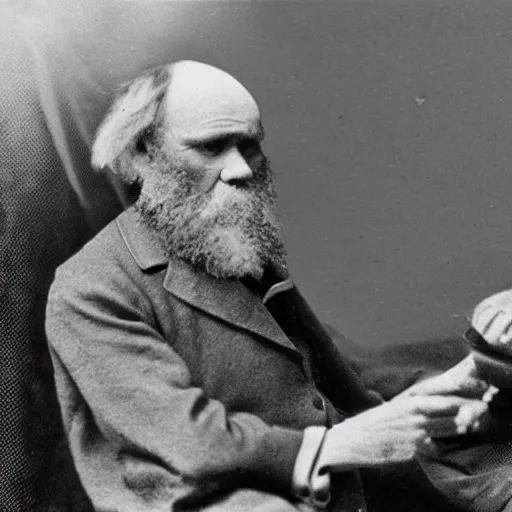 Prompt: Charles Darwin as an insect eating nectar