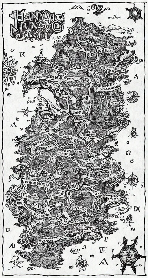 Image similar to hand drawn rpg map of mysterious regions, ink, detailed