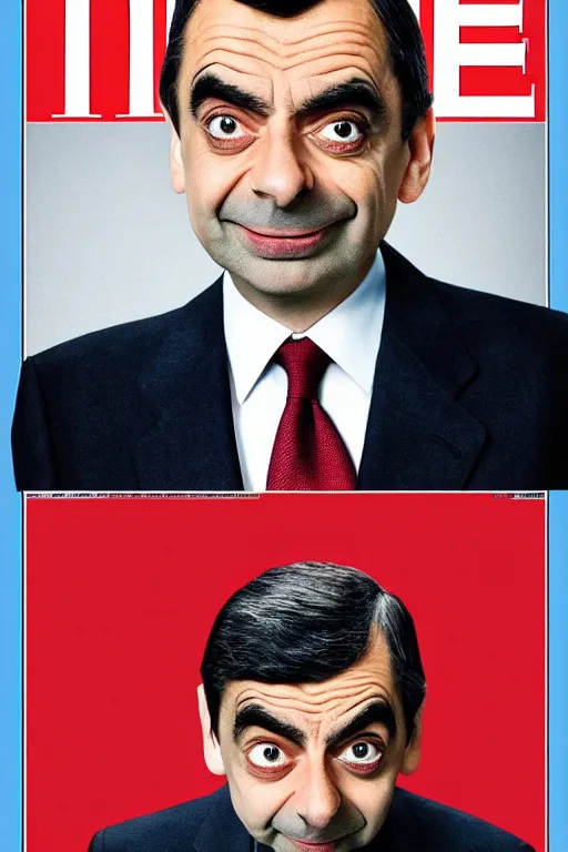 Image similar to mr. bean as us president, journalism photography, time magazine cover, cinematic lighting,