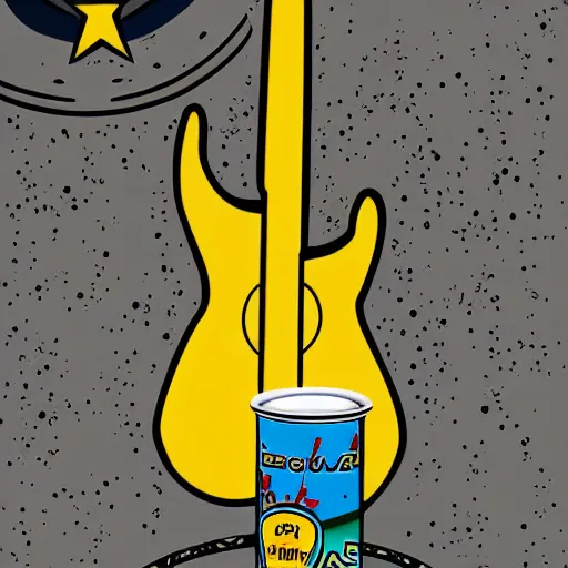 Image similar to an electric guitar headstock and a beer can on the moon. detailed. cartoon