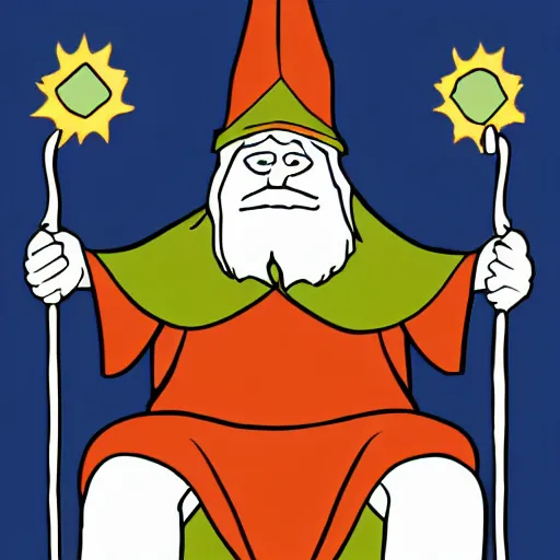 Image similar to An old wizard sitting on a throne, svg