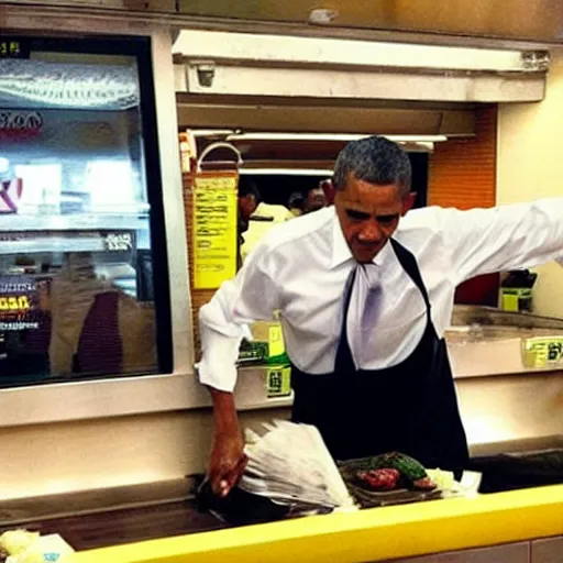 Image similar to “Barack Obama working at Subway, dealing with Karens”