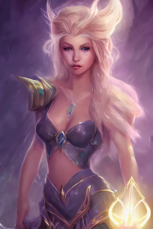 Image similar to portrait of lux from league of legends, wielding light magic, photorealistic fantasy castle city, full body, powerful, fantasy, intricate, elegant, highly detailed, digital painting, artstation, concept art, sharp focus, illustration, art by irina french