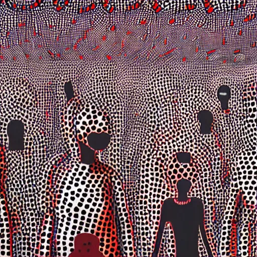 Image similar to nightmare city by yayoi kusama