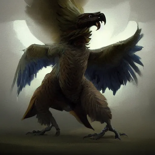 Prompt: digital painting of an elegant but deadly chicogriff, griffin chicogriff hybrid monster, by Greg Rutkowski, magic the gathering concept art, trending on artstation, 4k resolution