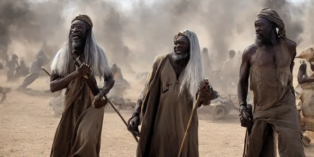 Image similar to african gandalf playing in ghanian action movie