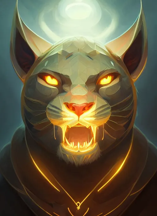 Image similar to symmetry!! portrait of rengar, league of legends, glowing lights!! intricate, elegant, highly detailed, digital painting, artstation, concept art, smooth, sharp focus, illustration, art by artgerm and greg rutkowski and alphonse mucha