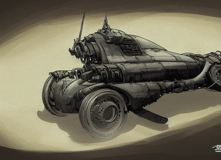 Prompt: dieselpunk batmobile, scifi concept art