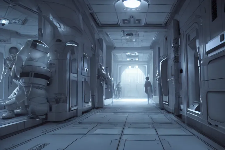 Prompt: Hallway scene. Space horror movie, john carmack