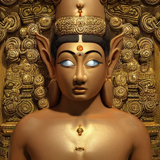 Image similar to An ancient deity with their minds eye open, third eye, Nuttavut Baiphowongse, Mark Armstron, amad, rendered by octane, 8k, ultra 8k, hyper realistic, photorealistic, photo,