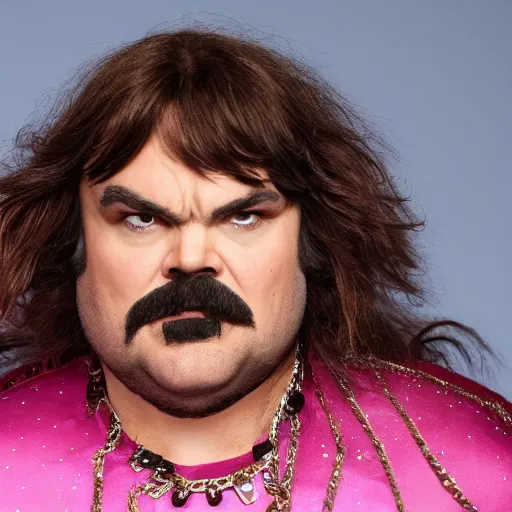 Prompt: jack black cosplaying as cher, music video still, 8 k