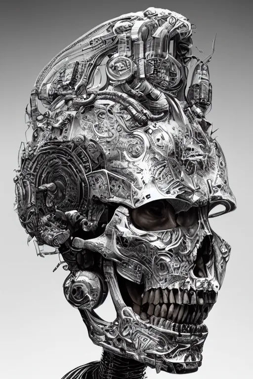 Image similar to Ultra realistic illustration, robot holding a human skull in it's hands, rune-engraved armor, cyberpunk, sci-fi, fantasy, intricate, elegant, highly detailed, digital painting, artstation, concept art, smooth, 8k octane render, extremely hyperdetailed, intricate complexity, sharp focus, illustration, art by artgerm and greg rutkowski and beeple