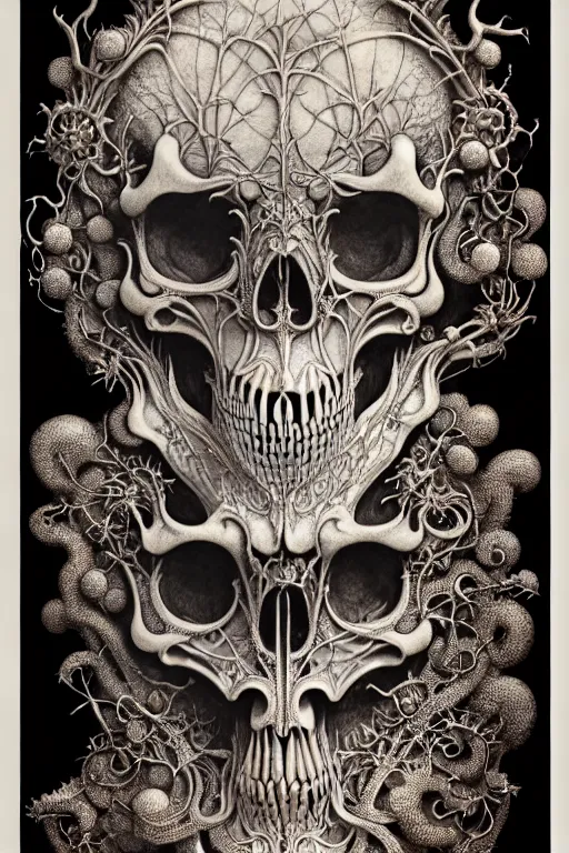 Image similar to art forms of nature by ernst haeckel, memento mori by arthur rackham, ornate antique porcelain beautiful skull mask, ultrasharp, photorealistic, hyperdetailed, octane render, polished, art nouveau, neo - gothic, gothic, intricate ornamental organic filigree, art nouveau botanicals, art forms of nature by ernst haeckel, horizontal symmetry, symbolist, visionary