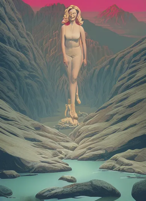Image similar to Twin Peaks poster artwork by Michael Whelan and Tomer Hanuka, Karol Bak, Rendering of The Strange Love of Canyon-Shaped Bodies, Matte painting, trending on artstation and unreal engine
