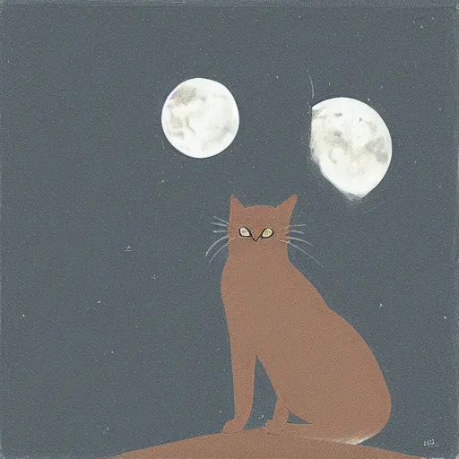 Image similar to “A black cat on top of a building at night with a full moon in the style of Vincent Van Vogh”