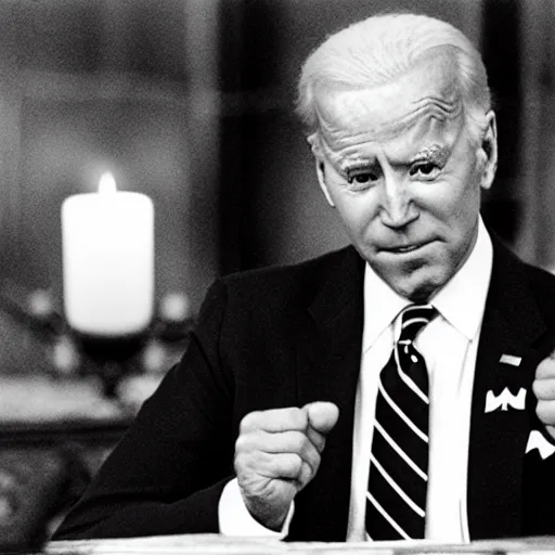 Image similar to joe biden as a priest in the church of satan,