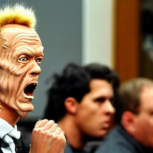 Image similar to beavis testifying in court, detailed faces