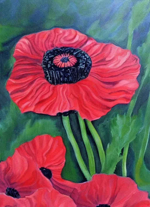 Prompt: the painting of papaver somniferum