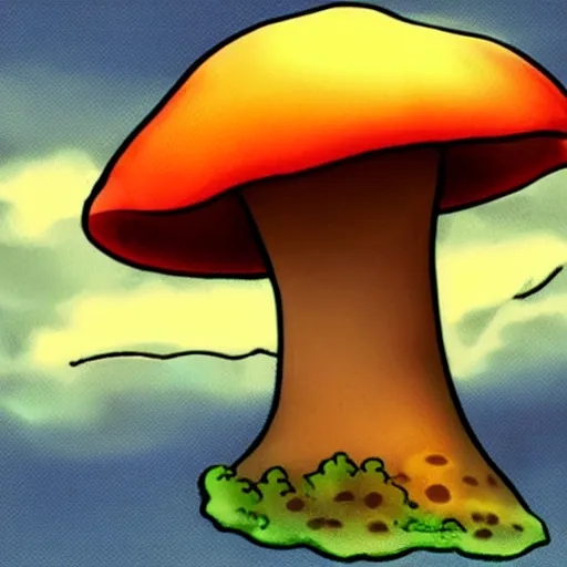 Image similar to a cute anthropomorphic cartoon of a mushroom cloud