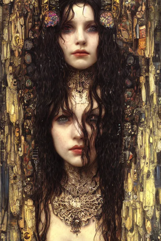 Image similar to portrait of beautiful young gothic maidens, cyberpunk, Warhammer, highly detailed, artstation, illustration, art by Gustav Klimt