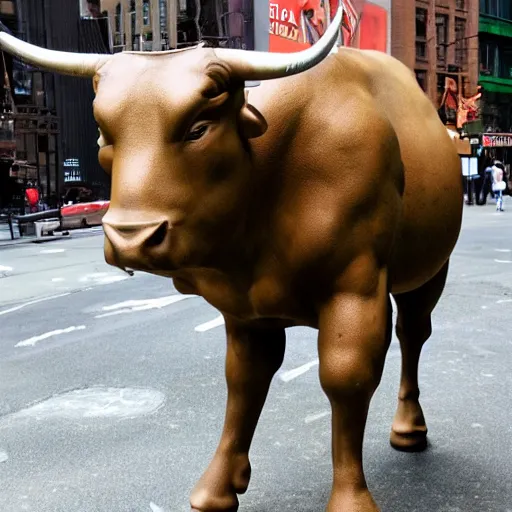 Prompt: a minotaur is loose in new york city