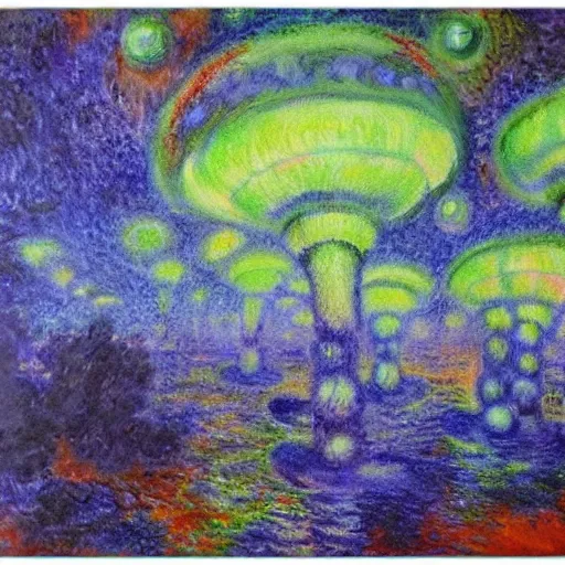 Prompt: alien invasion painted by monet