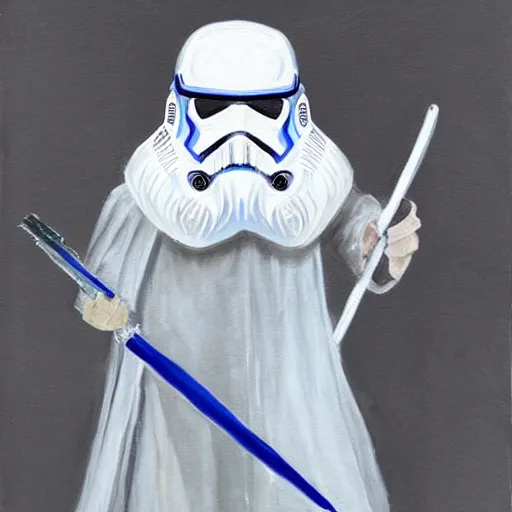 Image similar to gandalf as a storm trooper, painting