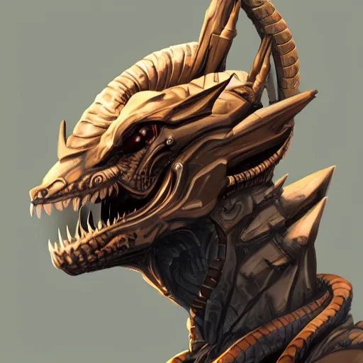 Image similar to Cyborg dragon portrait, artstation