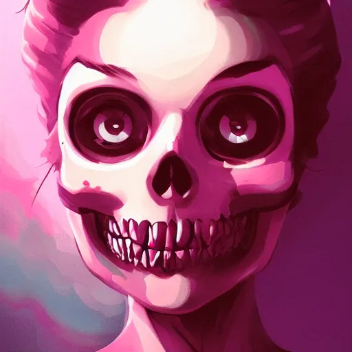 Prompt: a portrait of a girl skull face, bubbles, in the style of artgerm, charlie bowater, atey ghailan and mike mignola, vibrant colors and hard shadows and strong rim light, plain background, comic cover art, trending on artstation