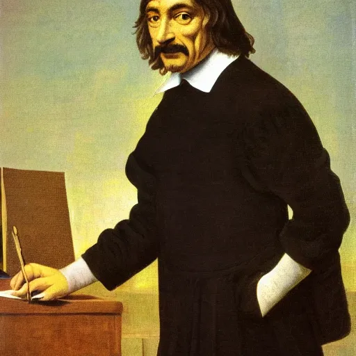 Prompt: rene descartes on a stage doing moonwalk