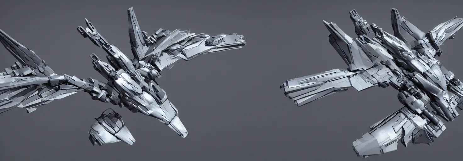 Image similar to symmetry!! a mechanized eagle with it's wings spread, gunmetal grey, top down view!! mecha, jet fighter, space shuttle, robotic, highly detailed, artstation, super realistic, unreal engine